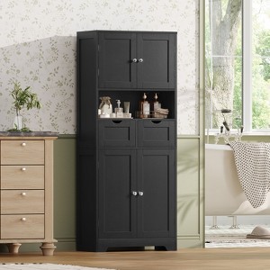 USIKEY Tall Bathroom Storage Cabinet with 2 Drawers & 2 Adjustable Shelves, Bathroom Storage Cabinet with 4 Doors, for Living Room, Entryway - 1 of 4