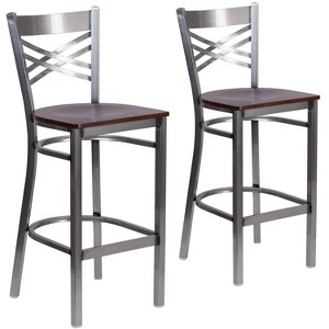 Emma and Oliver 2 Pack Clear Coated "X" Back Metal Restaurant Barstool - 1 of 4