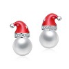 Guili Elegant White Gold-Plated Santa Hat Stud Earrings with White Pearl and Sparkling Clear Cubic Zirconia – A Festive and Stylish Holiday Accessory - 2 of 3