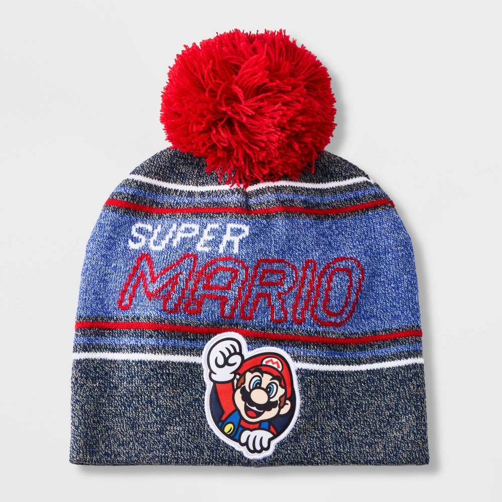 Boys' Ninetendo Mario Pom Beanie - Blue/Red