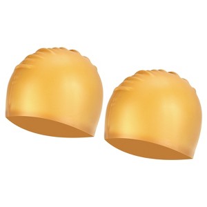 Unique Bargains Silicone Waterproof Non-Slip High-Stretch Swim Caps 2 Pcs - 1 of 4