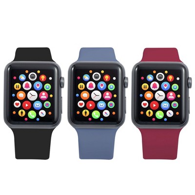  Insten 3-Pack Soft TPU Rubber Replacement Band for Apple Watch 42mm 44mm All Series SE 6 5 4 3 2 1 (Black/Burgundy Red/Lavender Gray) 