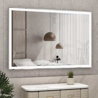 LED Bathroom Mirror 60x40 inch with Front and Backlight, 3 Colors Dimmable, Enhanced Anti-Fog Wall Mounted Lighted Vanity Mirror