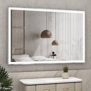 LED Bathroom Mirror 60x40 inch with Front and Backlight, 3 Colors Dimmable, Enhanced Anti-Fog Wall Mounted Lighted Vanity Mirror - 1 of 4