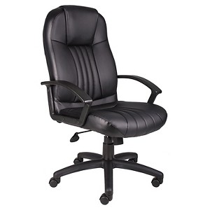 High Back Leather Plus Chair Black - Boss Office Products: Ergonomic, Swivel, Lumbar Support, Pneumatic Adjustment - 1 of 4
