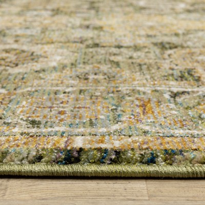 Ivory and Green Synthetic Stain-Resistant Rectangular Area Rug