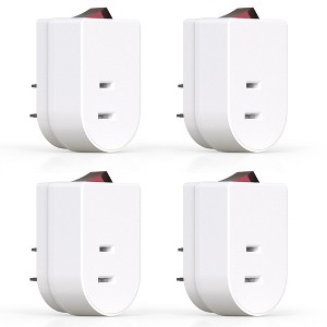 ELEGRP 15 Amp 125-Volt 3 Prong Grounded Single Outlet Adapter Plug with Red Indicator On/Off Switch, White( 4-Pack) - 1 of 4