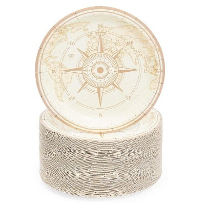 Blue Panda 80-Pack World Adventure Party Disposable Paper Plates 7" for Graduation