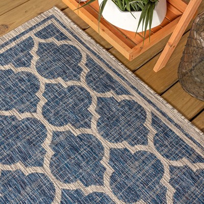 Navy/Gray Moroccan Trellis 9' x 12' Reversible Indoor/Outdoor Rug