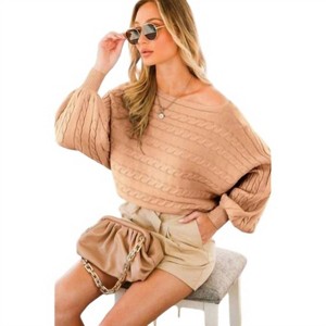 Women's Boat Neck Cable Knitted Sweater - Vine & Love - 1 of 2