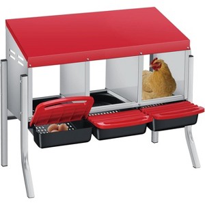 3/ 4 Hole Metal Chicken Nesting Box with Removable Roll-Out Tray Easy Egg Collection & Clean Galvanized Steel Laying Box, for Backyard Coop Orange - 1 of 4