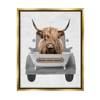Stupell Industries Wash Your Horns Cattle Framed Floater Canvas Wall Art