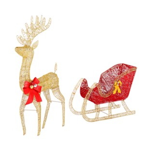 GlasFlength Decorative Objects Elk Deer Sled Decoration Christmas Deer Outdoor Yard Decoration Courtyard Elk Decoration, Gold, 24.41"*7.87"*47.24" - 1 of 4