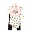 Hudson Baby Infant Girl Cotton Bodysuit, Pant and Bib Set, Leopard Hearts - 2 of 4
