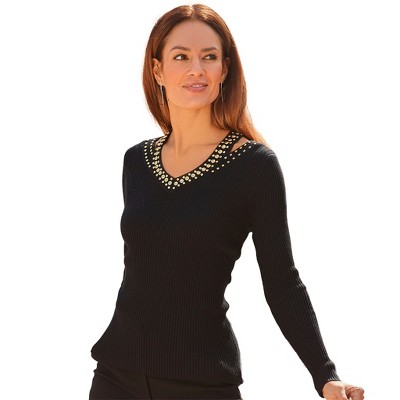 Women's Studded V-Neck Sweater - LASCANA