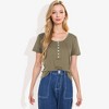 Anna-Kaci Women's Summer Solid Color Round Neck Decorative Button Shirt Tops - 2 of 4