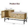 COZONY 39" Rattan Storage Bench with Linen Cushion, 2-Door Shoe Cabinet, Wood Entryway Organizer for Hallway or Bedroom, Natural Oak - 2 of 4