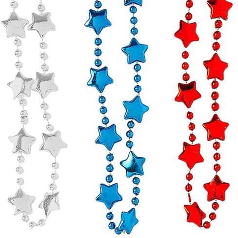 4E's Novelty 72 Patriotic Beads Necklaces (72 Pack) Bulk Star Shaped for 4th of July, Perfect party favors and accessories for Kids and Adults - image 1 of 4