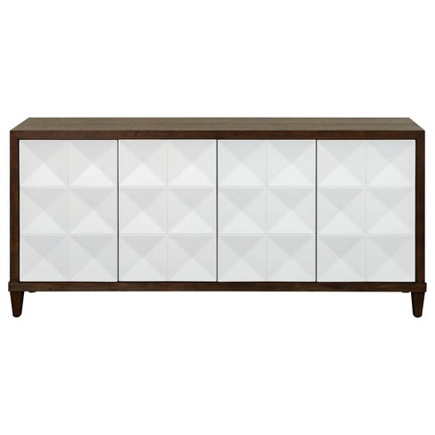 Modern Geometric Design Wood Console for TVs up to 70" White/ Brown - Stellar Collection - Martin Furniture: Media Stand with Adjustable Shelves - image 1 of 4