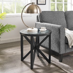 Lyngins Mid-Century Modern Side Table with Clear Tempered Glass Top & Poplar Wood Tripod Base, Small Coffee Table with Anti-Scratch Design, End Table - 1 of 4