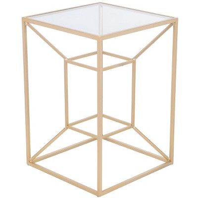 Gold and Glass Boxy Metal Accent Table