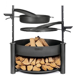 Good Directions Montana X 32" Steel Grill and Frying Pan Outdoor Fire Pit Set Black - 1 of 4