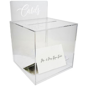 OnDisplay 10" Luxe Acrylic Clear Wedding Card Money Box w/Hinged Lid and Removable Sign - 1 of 4