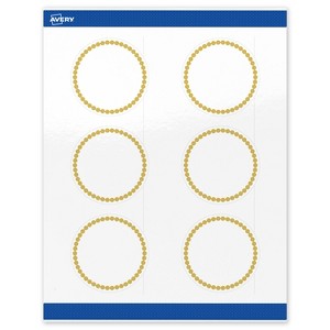 Avery Printable Round Labels, Gold Beads, 3" Diameter, Glossy White Round Labels, Permanent, Laser/Inkjet, 60ct, Great for Product Labels - 1 of 4