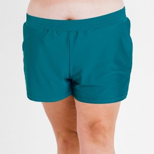 Calypsa Women's Plus Size Chlorine Resistant Classic Fit Swim Shorts With Panty - 1 of 4