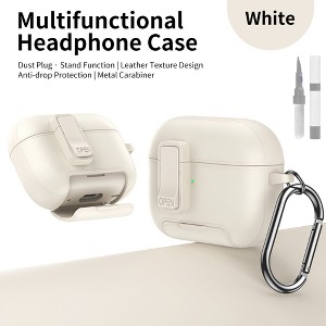 HTUTWOO for Airpods 4 Leather Case, All-Round Headphone Protective Cover, With Hidden Bracket, Magnetic Lock, Cleaning Kit for Man Women - 1 of 4