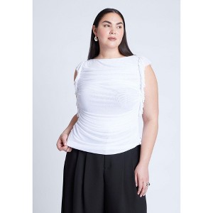 ELOQUII Shirred Mesh Top With Shoulder Flounces - 1 of 4