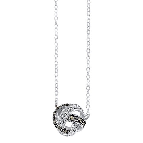 'Silver Plated Marcasite and Crystal Knot Pendant - 18.3'', Women's'