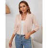 Women s 3/4 Sleeve Cropped Cardigan Sweaters Open Front Knit Short Bolero Shrugs Beige XXL - 2 of 4