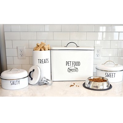 White Metal Airtight Farmhouse Pet Food Bin