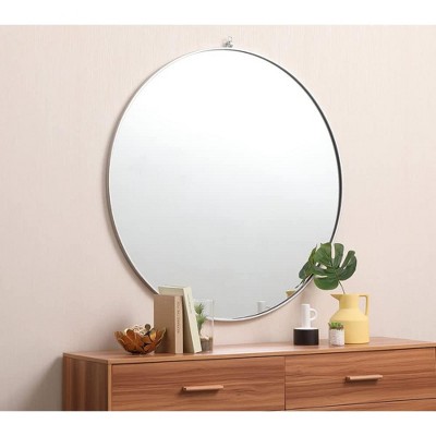 Contemporary Black Wood Frame 45" Round Mirror with Decorative Hook