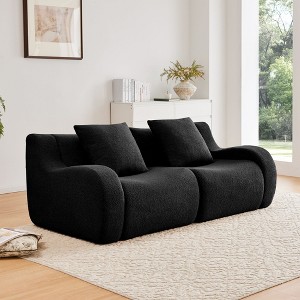Okak Modern Soft Teddy Boneless Sectional Floor Futon Sofa for Living Room Bedroom,Anti-Slip Design Rest Sofa with Comfy Backrest & Pillows - 1 of 4