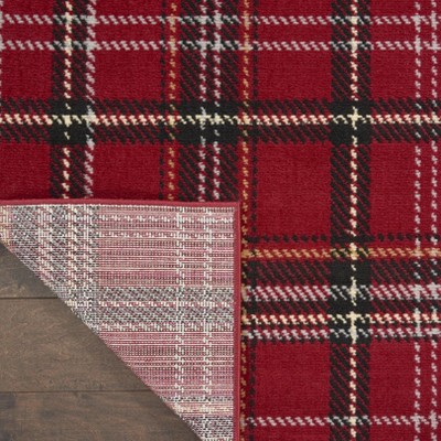 Red Plaid Rectangular Synthetic Area Rug 7' x 10'