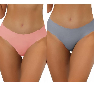 Allegra K Women's Unlined No-Show Stretch Laser Cuts Solid Invisible Brief 2 Packs