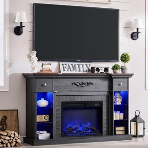 SinCiDo Farmhouse 54" W LED Fireplace TV Cabinet w/ 7 Lighting Colors,Freestanding Electric Fireplace Heater, 4 Adjustable Shelves & 2 Drawers - 1 of 4