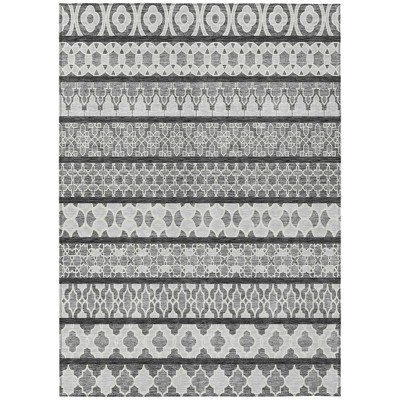 Gray Charcoal And Silver Quatrefoil Washable Indoor Outdoor Area Rug