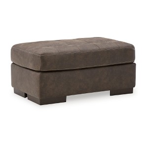 Signature Design by Ashley Maderla Faux Leather Tufted Ottoman, Walnut Brown - 1 of 4