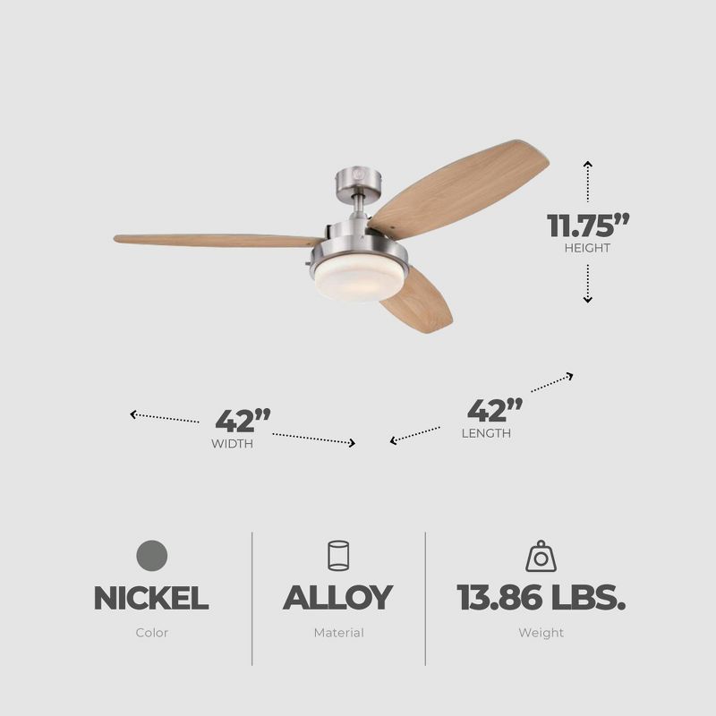 Westinghouse 42 Inch Alloy Ceiling Fan with Brushed Nickel Finish, Down Rod, and Reversible Blades for Tools and Home Improvement, 3 of 7