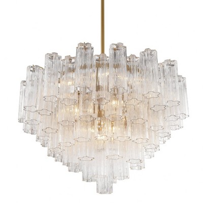Aged Brass and Clear Glass 16-Light Chandelier