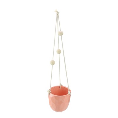 Napco 5” Faceted Hanging Rope Ceramic Planter - Pink