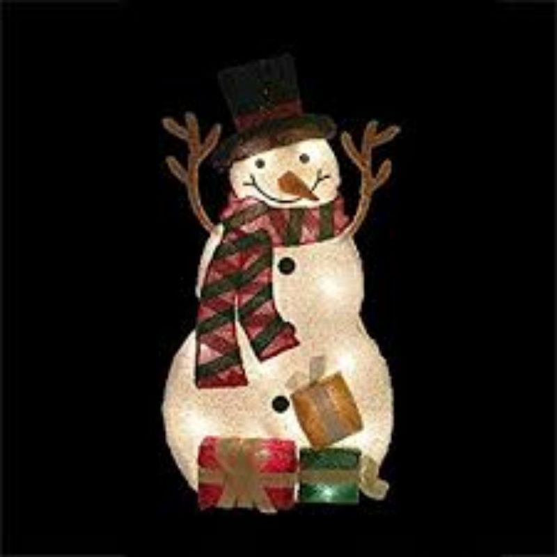 Northlight 31" Pre-Lit White and Black Snowman with Gifts Outdoor Christmas Decor, 4 of 5