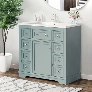 NicBex 36'' Bathroom Storage Cabinet with Sink, Bathroom Vanity, 6 Spacious Drawers and 1 Two-tier Cabinet for Bathroom, Green - 1 of 4