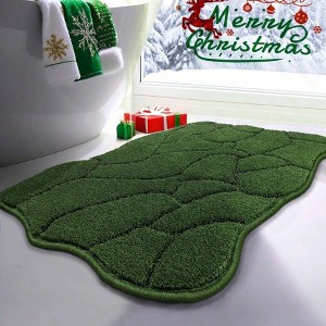 Bathroom Rugs, Non - Slip Microfiber Bath Mats, Extra Soft Absorbent Shower Floor Mats, Machine Washable Forest Green - 1 of 4