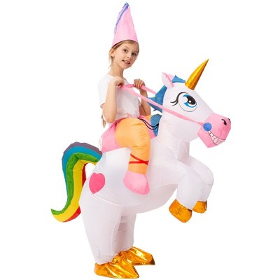 SYNCFUN Kids Halloween Inflatable Unicorn Costumes, Riding a Unicorn, Ride-on Air Blow-up Unicorn Costume with Hat