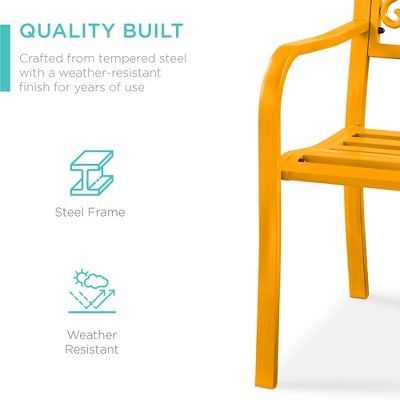 Marigold Gold Steel Outdoor Bench with Floral Backrest