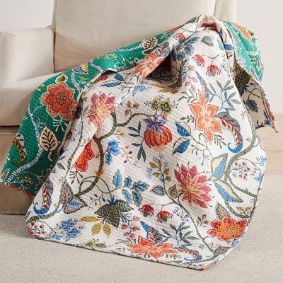Carmina Floral Vines Reversible Cotton Throw Blanket 50x60in